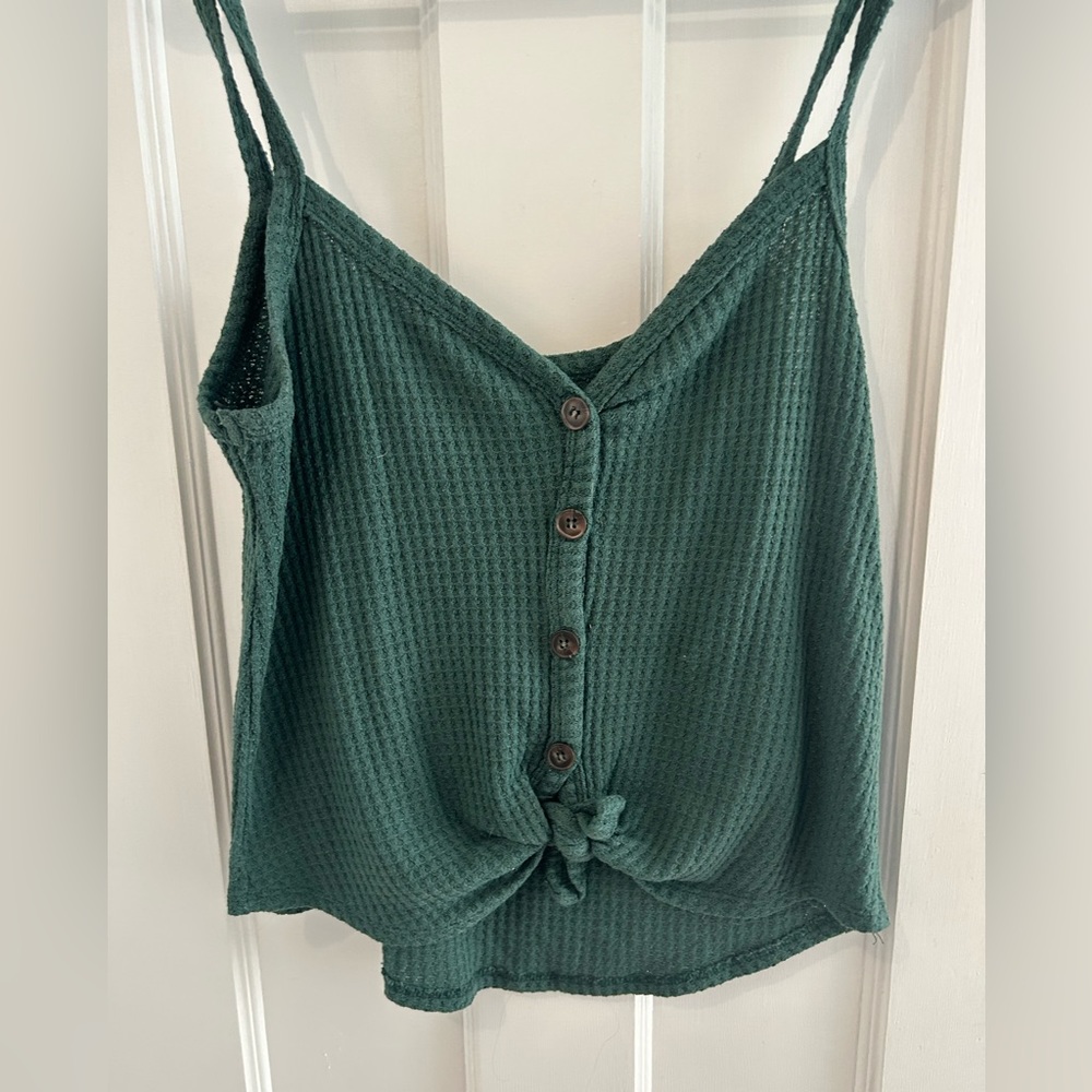 Tie waist waffle tank top